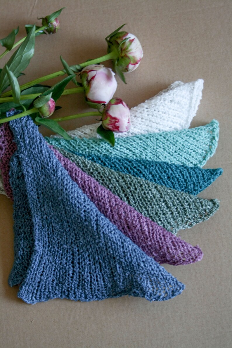 linen boucle yarns samples - jeans blue,dusty peonie,sage, teal, light teal, white