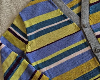 Upcycled Knit Merino Wool Cardigan, Scrap Yarns Merino Buttoned Sweater