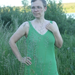 Pure Linen Slip Dress, Green Beach Sleeveless Tank Dress, Cami Linen Dress image 3