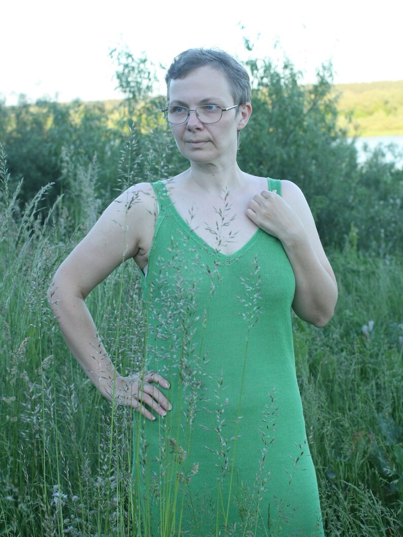 Pure Linen Slip Dress, Green Beach Sleeveless Tank Dress, Cami Linen Dress image 3