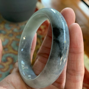 Grey Floral Jadeite Bangle Genuine 100% Natural Grade A 361.5 CT