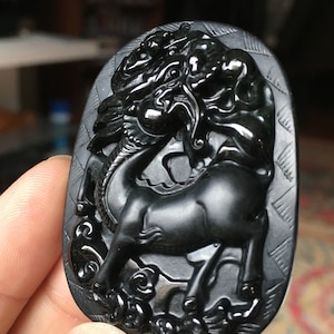 Icy Black Dragon Kylin Jadeite Pendant Certified 100% Natural Grade A