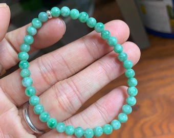 Rich Green White Jadeite 5mm Beads Bracelet 100% Natural Grade A