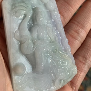 Lavender Green Dragon Fish Guanyin Jadeite Pendant Certified 100% Natural Grade A