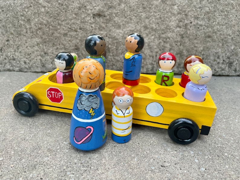 Magic School Bus Handpainted Wooden Peg Doll Toys with or without Bus image 5