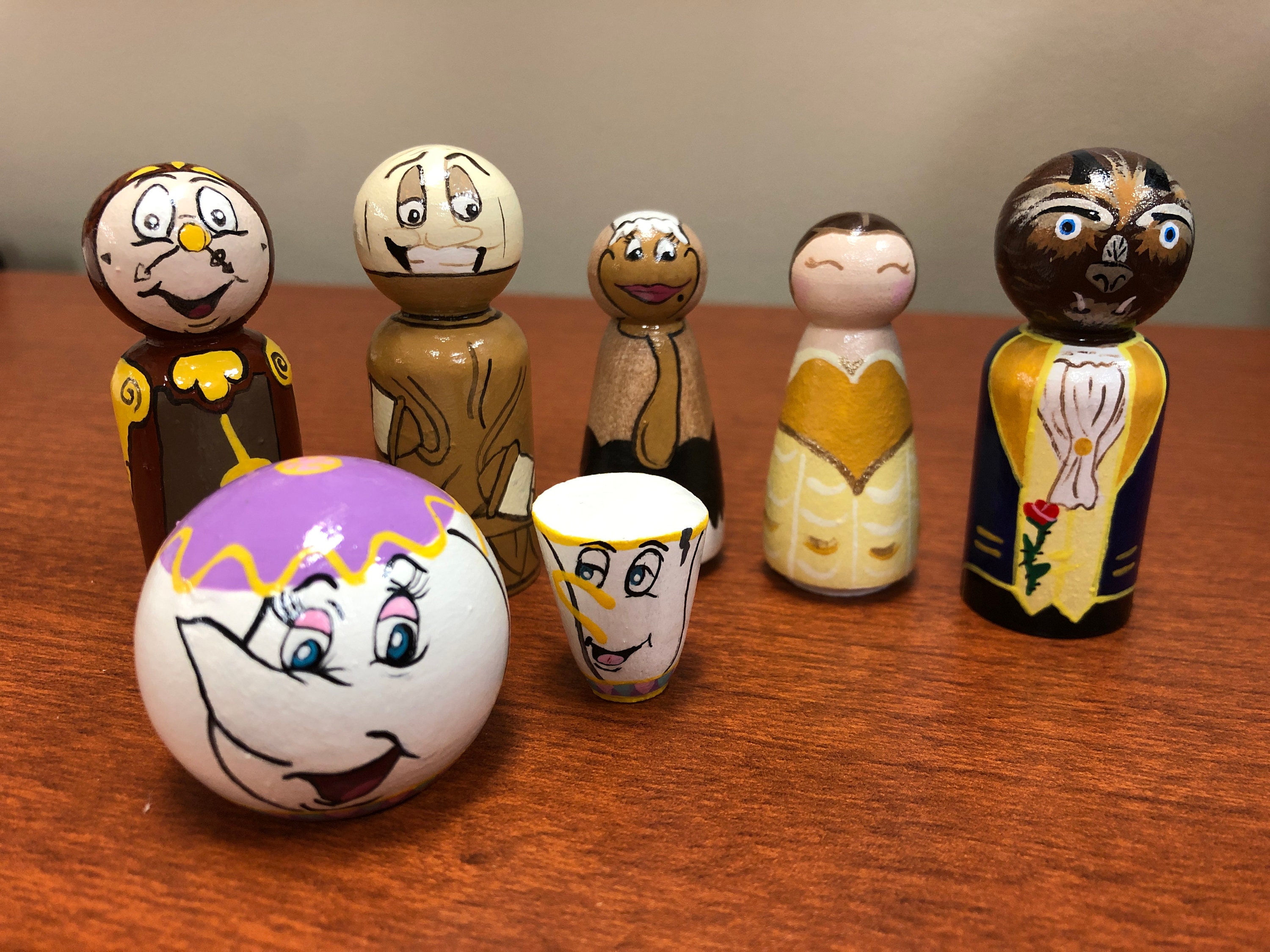 Disney Beauty and the Beast Handpainted Wooden Peg Dolls Toys