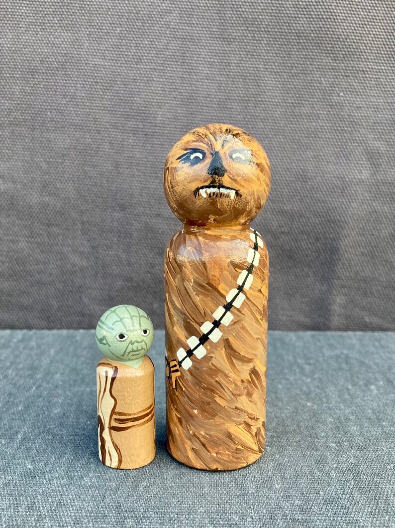 Star Wars and Mandalorian Handpainted Wooden Peg Dolls Grogu Baby Yoda image 4