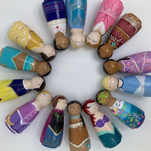 Disney Princesses Wooden Handpainted Peg Dolls