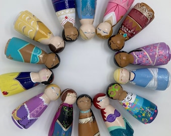 Disney Princesses Wooden Handpainted Peg Dolls