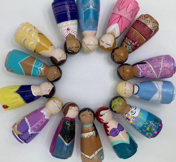 Disney Princesses Wooden Handpainted Peg Dolls