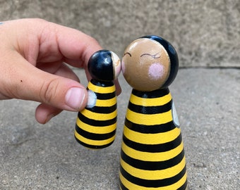 Bee Peg Doll - bumblebee peg doll - bee toy - bee collectible - wooden peg doll - Montessori