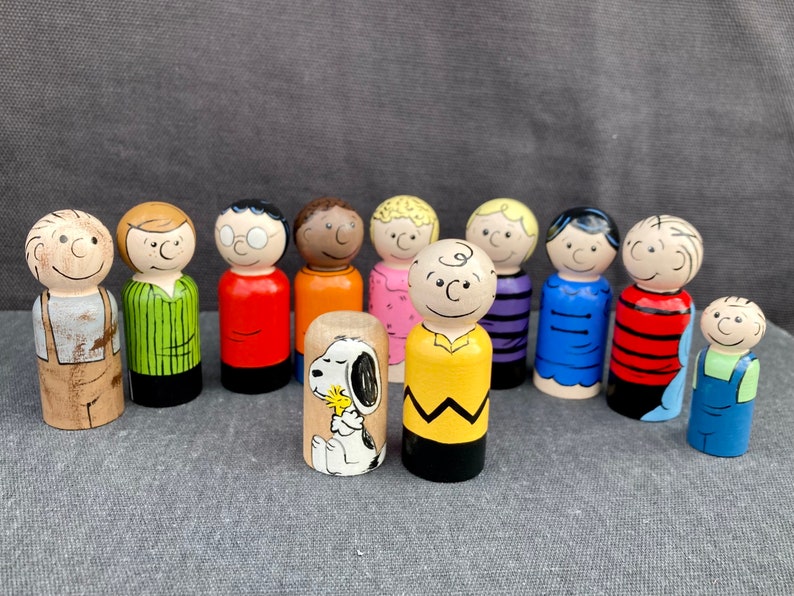 Peanuts Handpainted Wooden Peg Doll Toys Charlie Brown, Snoopy, and Others Natural Toys image 3