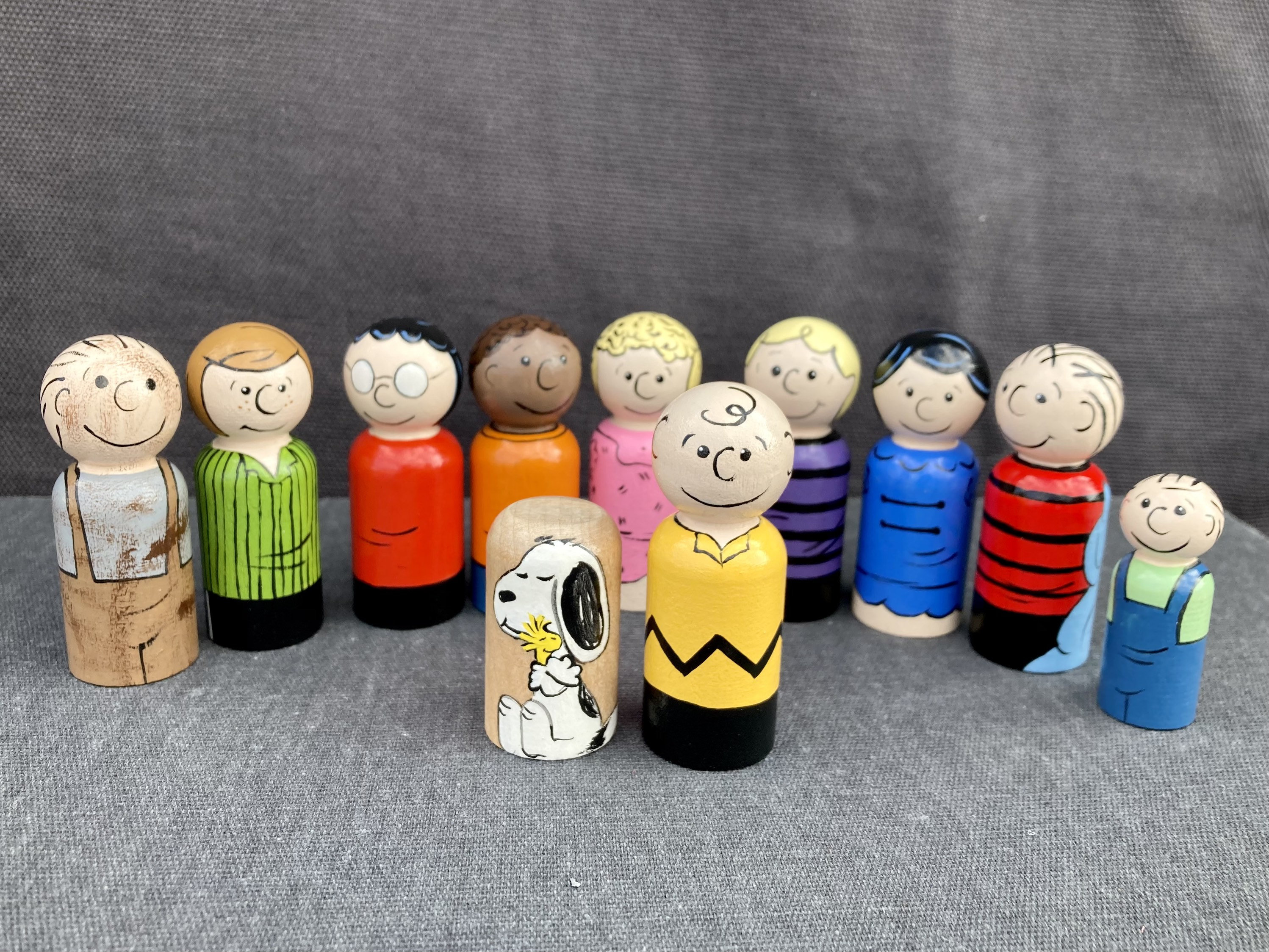 Peanuts Handpainted Wooden Peg Doll Toys - Charlie Brown, Snoopy