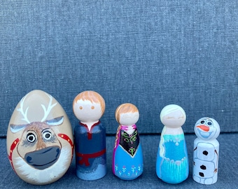 Frozen Peg Dolls - Elsa Anna peg dolls - Olaf Peg Doll - handpainted wooden - Kristoff - Sven - Frozen toy -Frozen handpainted