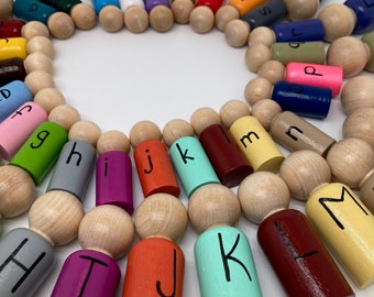 Wooden Alphabet Peg Toll Toys Montessori Play