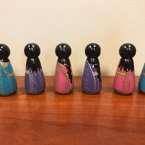 Wooden Handpainted Peg Doll Toys Sarees Saris of India Series Various Hairstyles image 2