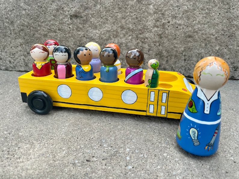 Magic School Bus Handpainted Wooden Peg Doll Toys with or without Bus image 9