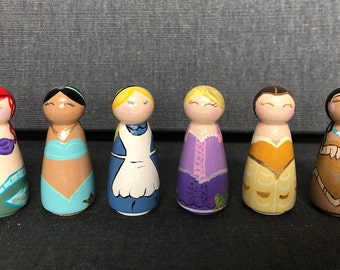 Disney Princesses Wooden Handpainted Peg Dolls