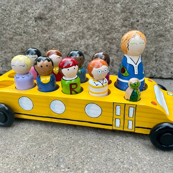 Magic School Bus Handpainted Wooden Peg Doll Toys with or without Bus!