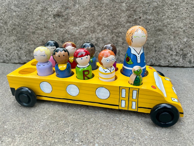 Magic School Bus Handpainted Wooden Peg Doll Toys with or without Bus image 1