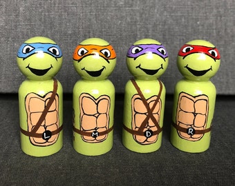 Teenage Mutant Ninja Turtles Handpainted Wooden Peg Dolls Toys TMNT