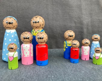 Berenstain Bears Family Handpainted Wooden Peg Dolls Toys