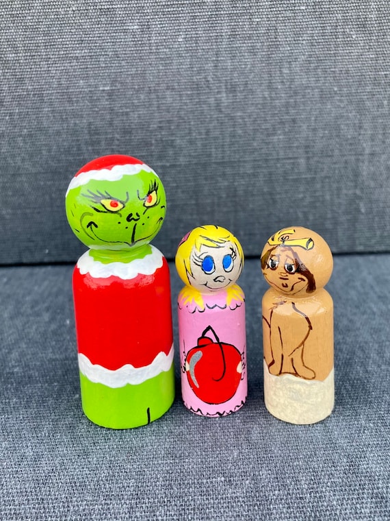 The Grinch Handpainted Wooden Peg Doll 