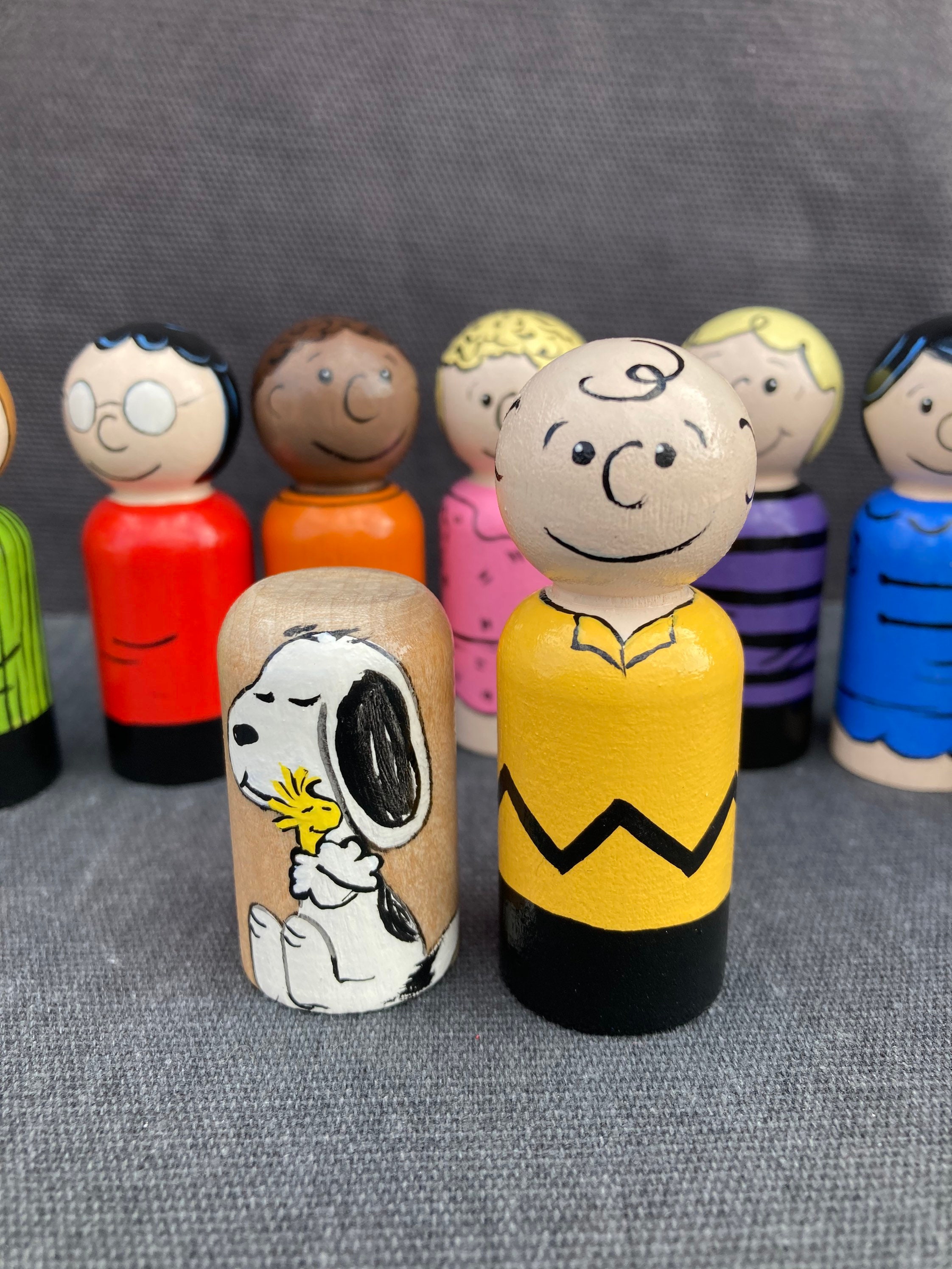 Peanuts Handpainted Wooden Peg Doll Toys - Charlie Brown, Snoopy