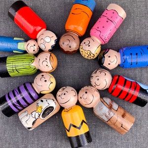 Peanuts Handpainted Wooden Peg Doll Toys - Charlie Brown, Snoopy, and Others - Natural Toys