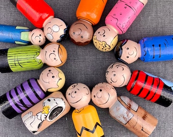 Peanuts Handpainted Wooden Peg Doll Toys - Charlie Brown, Snoopy, and Others - Natural Toys