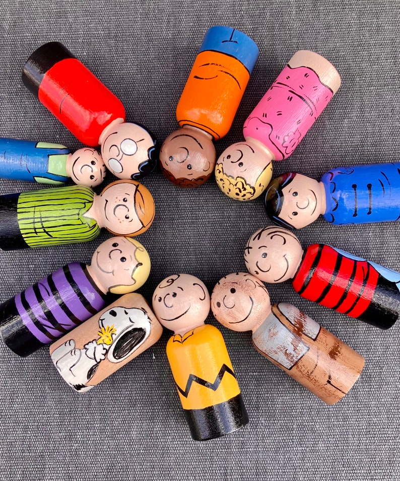 Peanuts Handpainted Wooden Peg Doll Toys Charlie Brown, Snoopy, and Others Natural Toys image 1