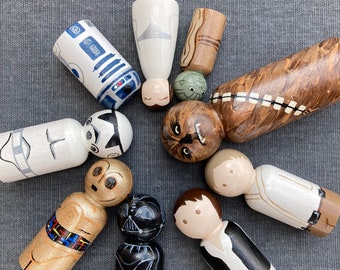 Star Wars and Mandalorian Handpainted Wooden Peg Dolls Grogu Baby Yoda