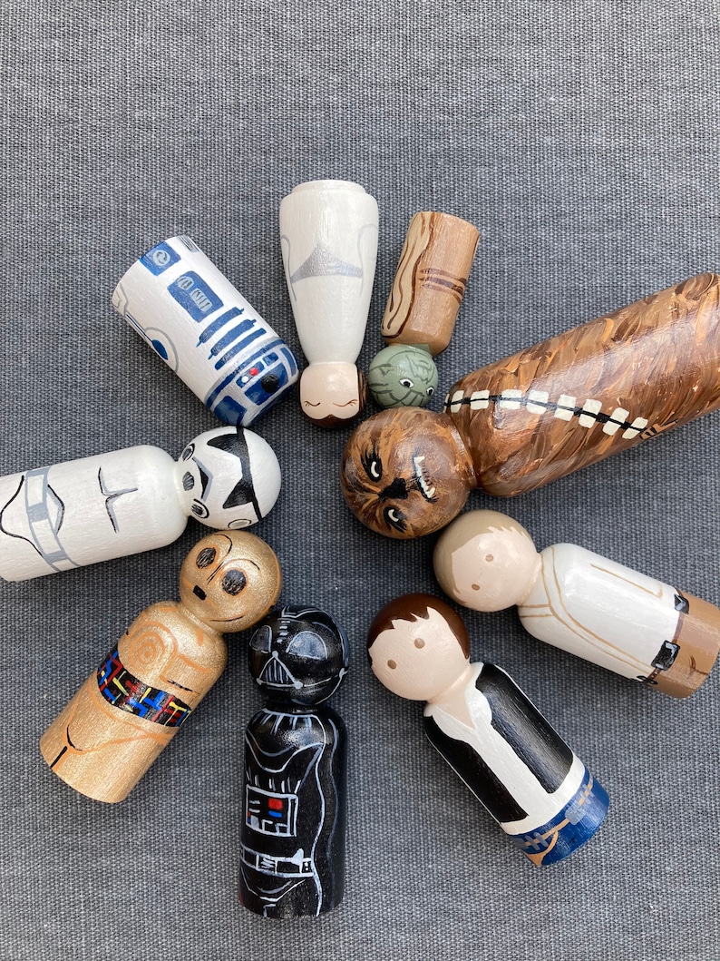 Star Wars and Mandalorian Handpainted Wooden Peg Dolls Grogu Baby Yoda image 1