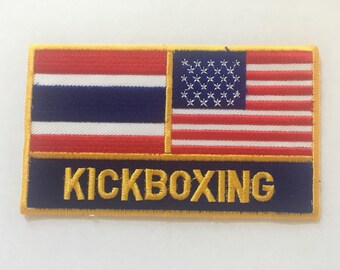 Kickboxing Patch Thailand Flag&USA Flag Embroidered Patch Sew On Patch 5"x2.75" 