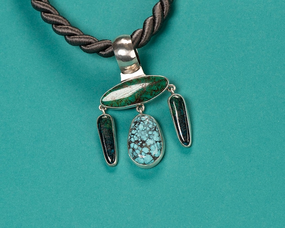 Sterling Turquoise & Forest Green Agate Pendant