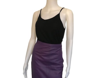 Vintage 1980s Purple Leather Straight Pencil Skirt