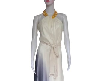 Carmen Marc Valvo Silk Beaded Halter Dress