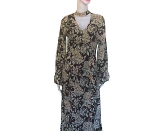 Vintage 1990s Floral Long Sleeve Maxi Dress Gown