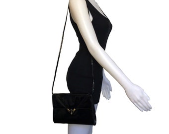 Vintage 1980s Black Patent Convertible Clutch