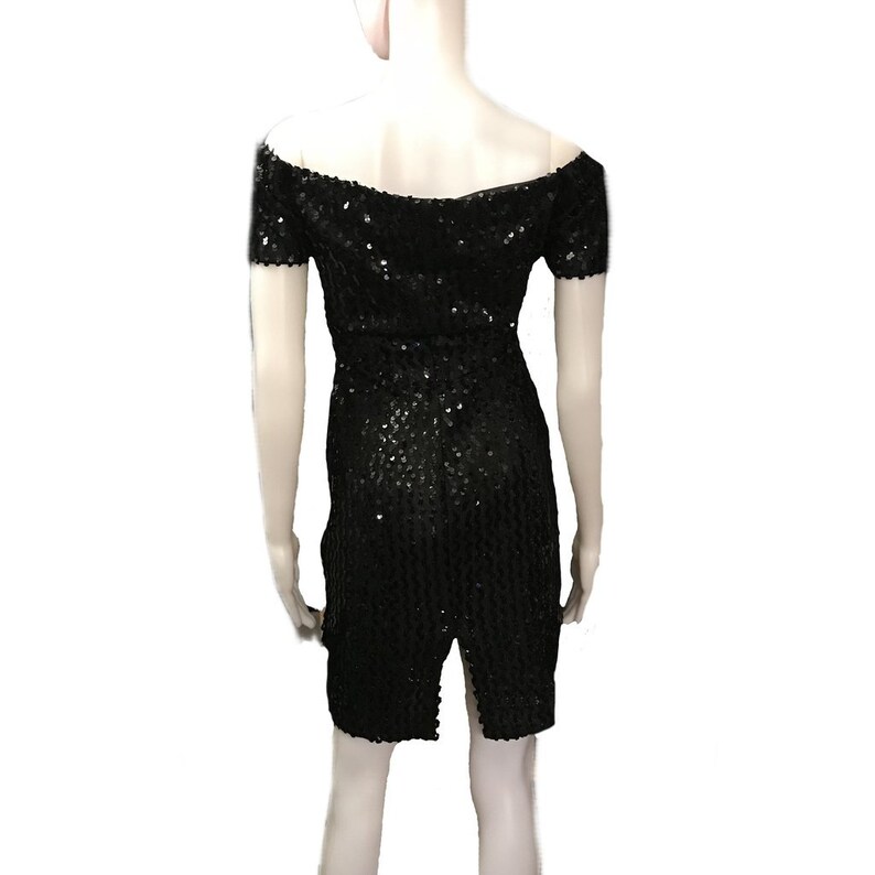 Vintage 1980s Black Sequined Convertible Cocktail Dress image 4