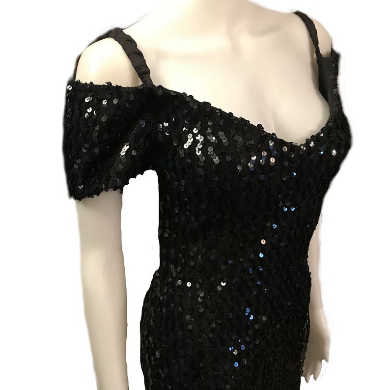 Vintage 1980s Black Sequined Convertible Cocktail Dress image 3