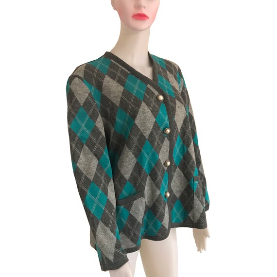 Vintage 1960s Argyle Sweater With Antique Pearl B… - image 2