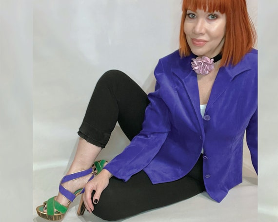 Vintage 1970s Purple Faux Suede Blazer - image 1