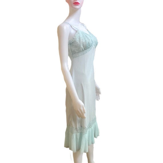 Vintage 1950s Light Blue Vanity Fair Slip With La… - image 3