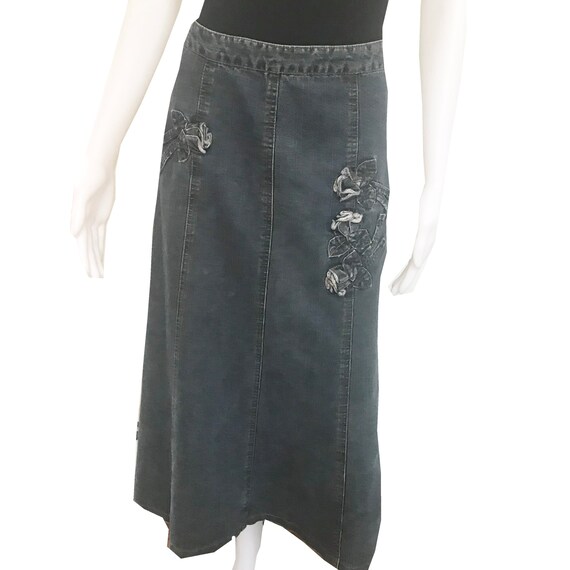 Vintage 1990s Embroidered Denim Midi Skirt - image 2