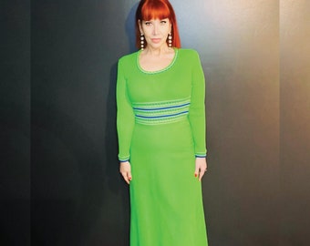 Vintage 1960s Green Knit Maxi Dress