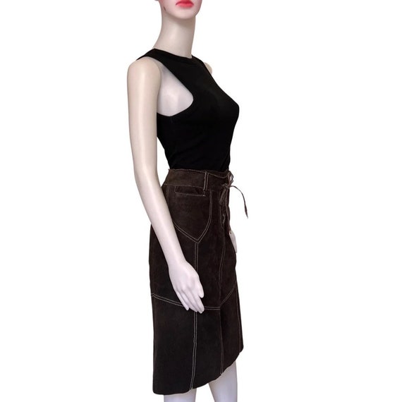 Vintage 1990s Black Suede Grunge Style Skirt - image 3