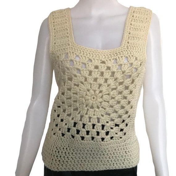 Vintage 1970s Hand-Crocheted Sleeveless Sweater - image 2