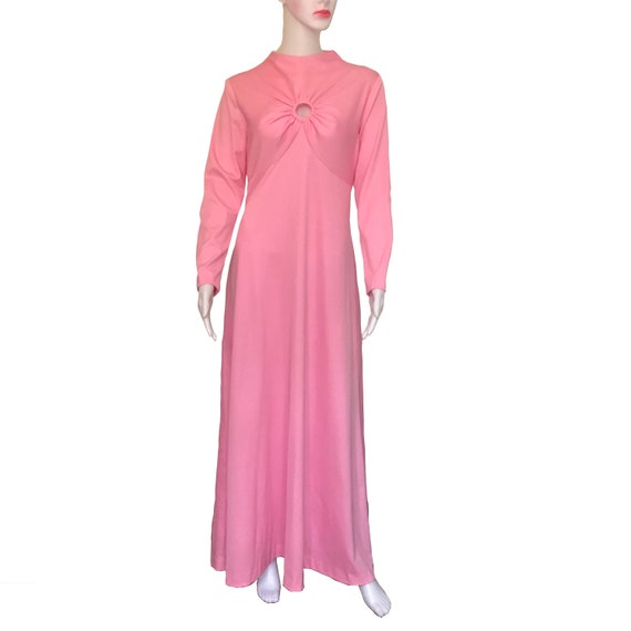 Vintage 1970s Pink Maxi Dress Long-Sleeved Formal… - image 1