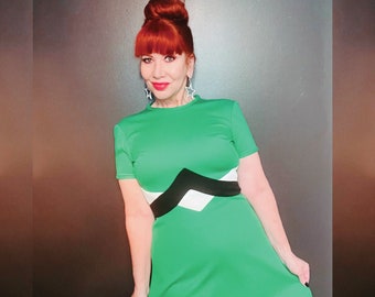 Vintage 1960s Mod Green Color Block Dress